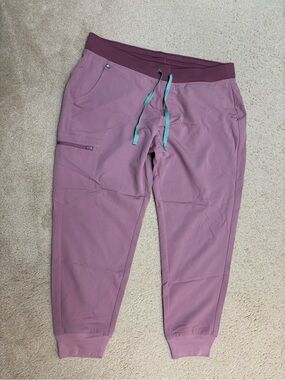 FIGS Mauve Technical Scrub Pants with Mint Drawcord